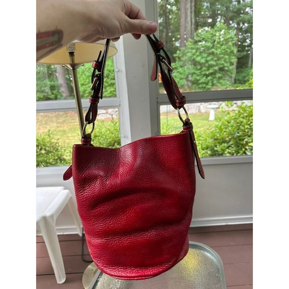 Dooney & Bourke Red Pebbled Leather Thea Feed Bag EUC - Picture 2 of 4